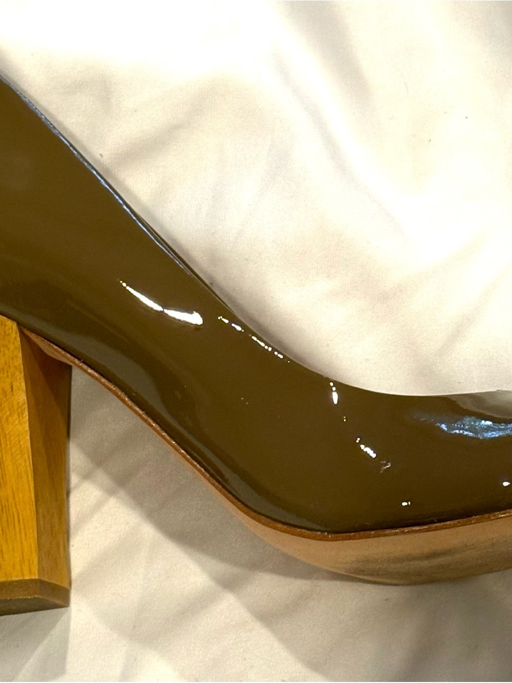 Corso Como Taupe Patent Leather Block Heel Pump
